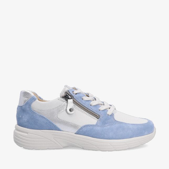 Blauwe nubucksneaker Hartjes KATY 162.2603/31 43.17 met witte zool witte veters en zilverkleurige zijrits