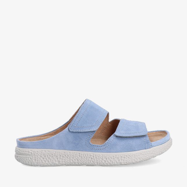 Blauwe suède Hartjes Groove 122.1222/30 43.00 slipper met twee klittenbandbandjes en witte profielzool