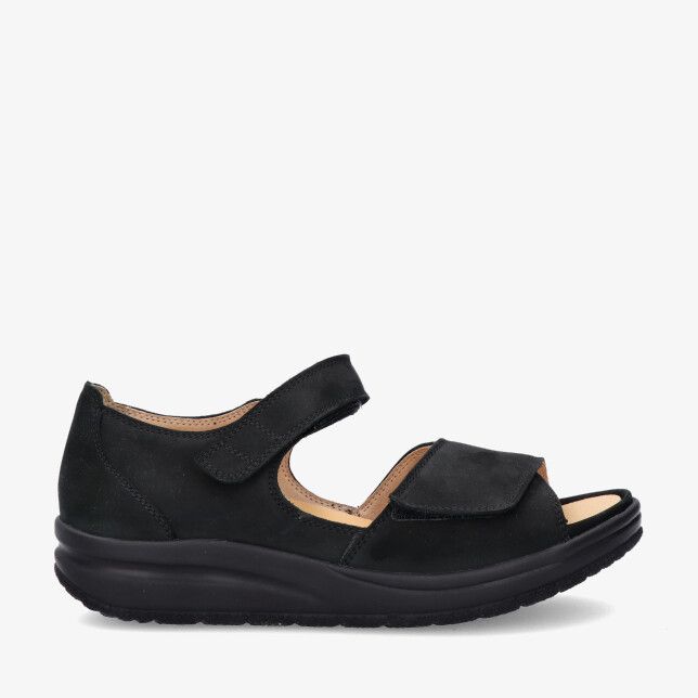 Zwarte Hartjes Diabetik 232.2501/20 01.00 nubuck sandaal met gesloten hiel open teen klittenbandriempjes en dikke zool
