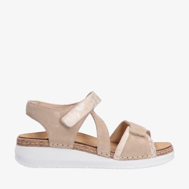 Durea sandalette 7431 038 2100 in beige leren combi met klittenband open neus en witte plateauzool