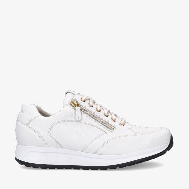 Witte leren Durea DRY MAXX 6322 608 2029 sneaker met zijrits gouden oogjes en witte zool met zwarte loopzool