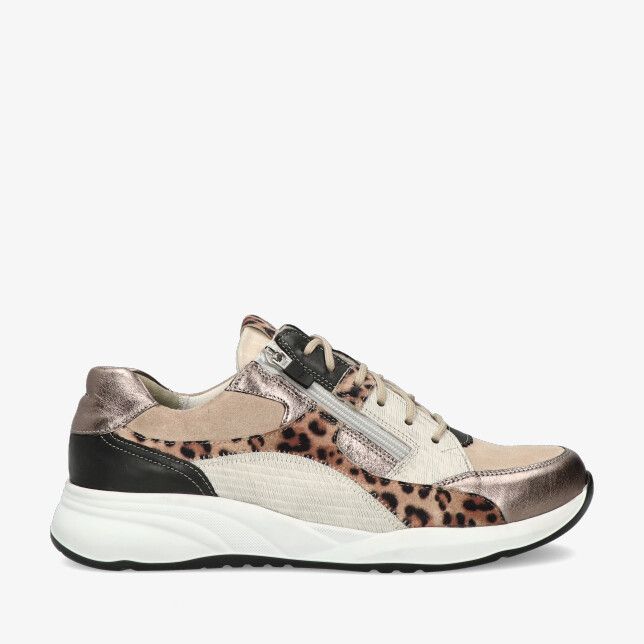 Durea DRY MAXX sneaker 6318 608 2076 in bronzen leren combi met panteraccent zijrits en witte chunky zool