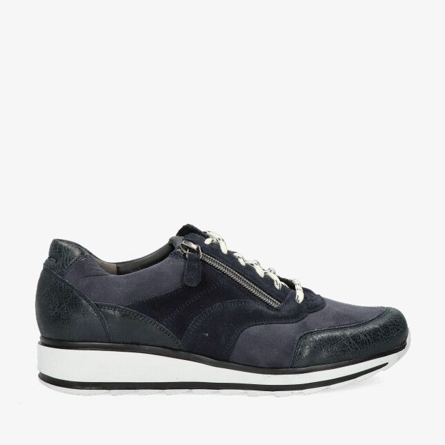 Blauwe Durea FLEX 6279 688 2127 sneaker met stretchcombi en suède leren panelen zijrits en witte zool
