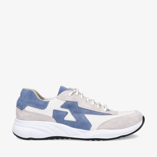 Gebroken witte Durea DRY MAXX 6305 602 2141 sneaker van leercombinatie met blauwe suède accenten en dikke zool