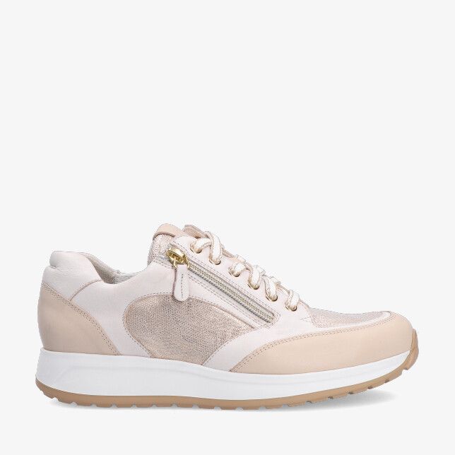Beige Durea DRY MAXX 6322 608 2153 sneaker in een combinatie van leer met meshpanelen rits en veters op witte profielzool