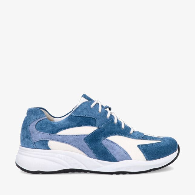 Blauwe Durea FLEX 6316 605 2084 sneaker met stretchcombi in suède look met witte panelen veters en dikke witte zool