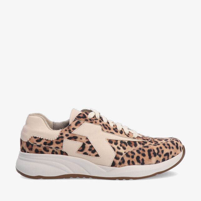 Bruine Durea DRY MAXX 6305 605 2131 sneaker in leren combinatie met luipaardprint beige overlays witte veters en dikke zool