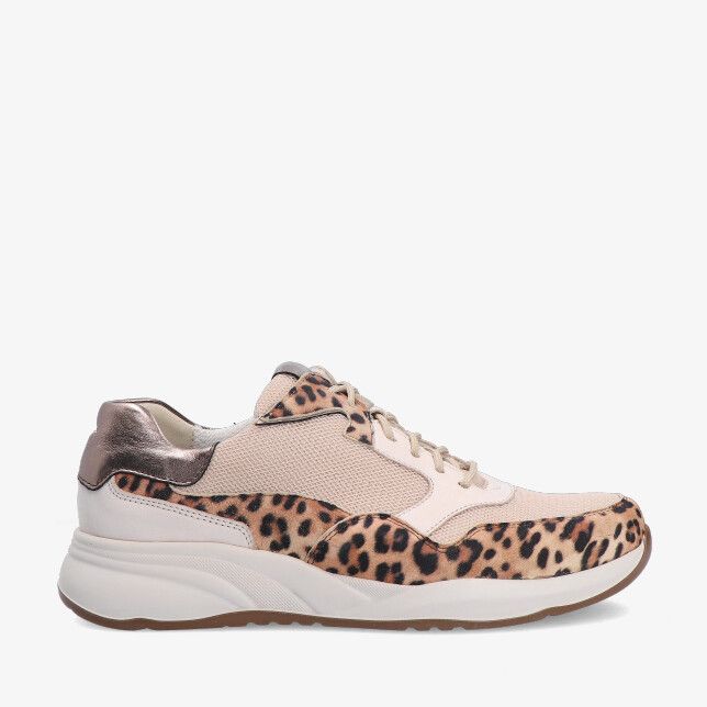 Bruine Durea DRY MAXX 6317 608 2074 sneaker in leercombi met panterprint metallic hiel en dikke zool