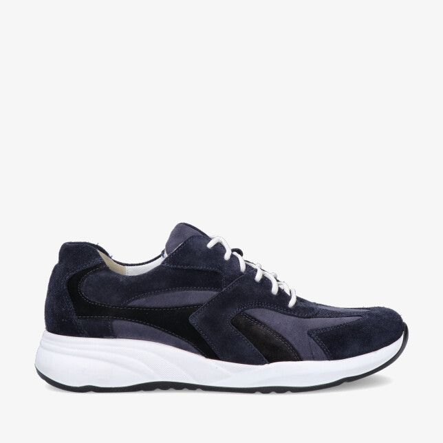 Blauwe Durea FLEX 6316 608 2082 sneaker met suède panelen zwarte accenten stretchcombi en witte zool en veters
