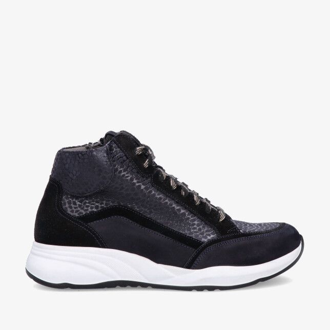 Hoge blauwe sneaker Durea DRY MAXX 9811 608 1975 in combinatie van leer met slangenstructuur suède accenten en witte zool