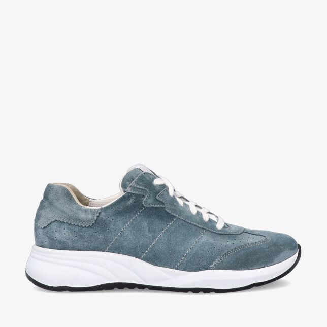 Blauwe suède Durea DRY MAXX 6289 605 2143 sneaker met witte veters en dikke witte zool met zwarte rand