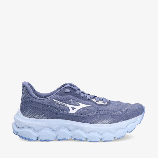 Blauwe Mizuno WAVE HORIZON J1GD2626 22 hardloopschoen met mesh en een dikke golvende lichtblauwe zool