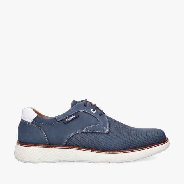 Blauwe nubuck Australian Porto 15.1708.01 S04 veterschoen met geperforeerd voorblad witte zool en wit hielstuk