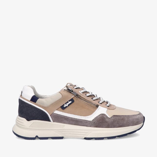 Taupekleurige Australian Connery 15.1682.03 U3P sneaker in leercombi met suède en mesh zijrits veters en stevige zool