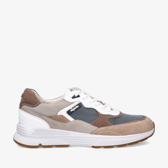 Beige Australian Halifax 15.1713.01 KI5 sneaker met stretchcombi panelen suède en mesh en witte zool met bruine loopzool