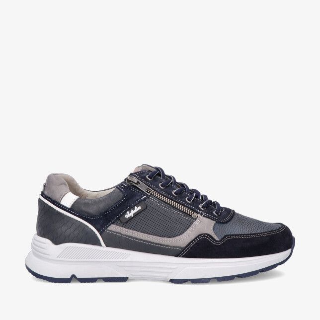 Blauwe Australian Connery 15.1682.02 S02 sneaker in leercombinatie met mesh en suède rits aan de zijkant op witte zool