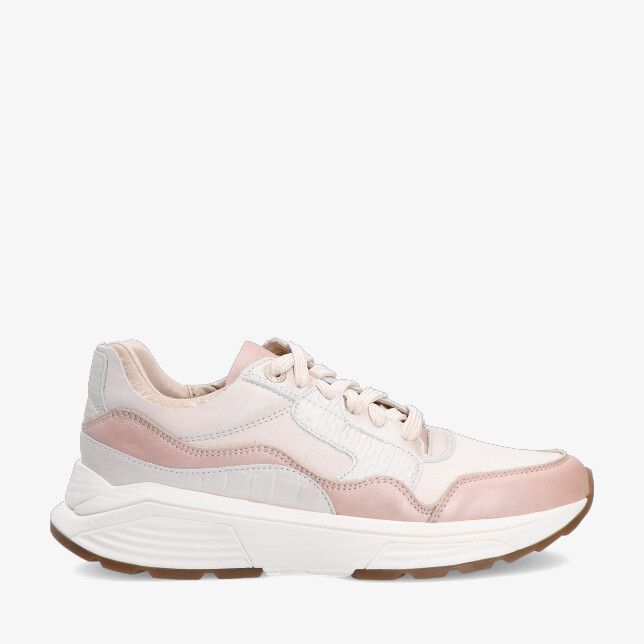 Beige Xsensible GOLDEN GATE 33000.3 753 sneaker met stretch combi panelen zachte leerlook croco detail en chunky witte zool