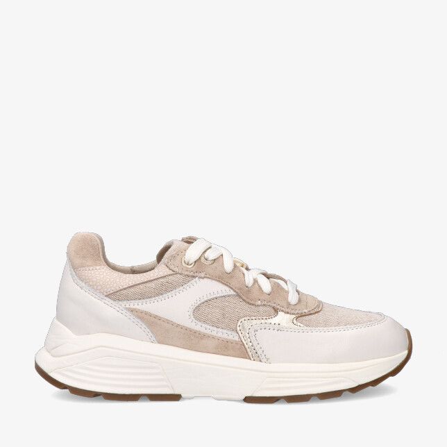 Gebroken witte Xsensible Ponte Vecchio 33002.5 157 sneaker in leren combi met beige suède en mesh panelen dikke zool veters