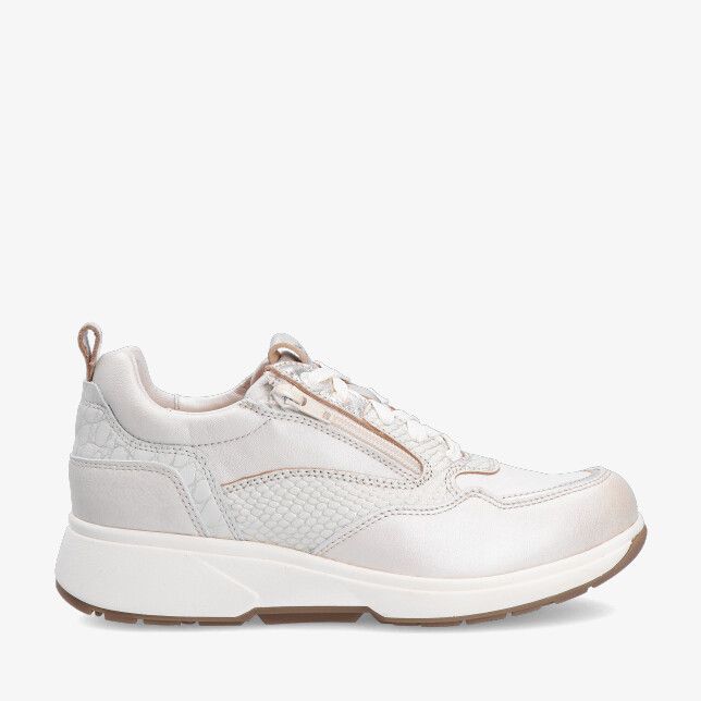 Beige Xsensible Grenoble 30215.3 176 sneaker in stretchcombi met rits en veters slangenstructuur en dikke tweekleurige zool