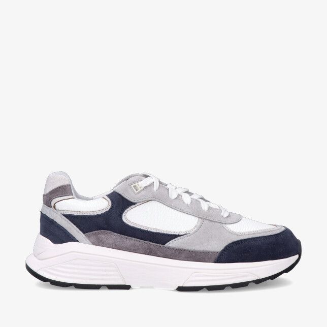 Blauwe Xsensible Manhattan 33204.4 216 sneaker in leren combinatie met donkerblauwe en grijze suède panelen en dikke zool