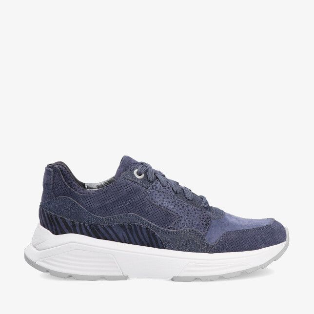 Blauwe Xsensible Golden Gate 33000.2 259 sneaker met stretchcombi geperforeerd suèdelook ribbelaccent dikke witte zool