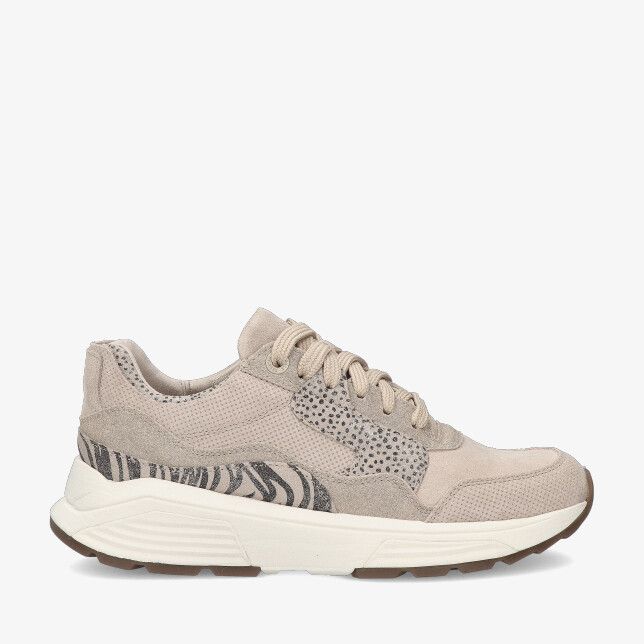 Beige Xsensible Golden Gate 33000.2 446 sneaker met stretchcombi suède en mesh met spikkel en zebraaccent en dikke zool