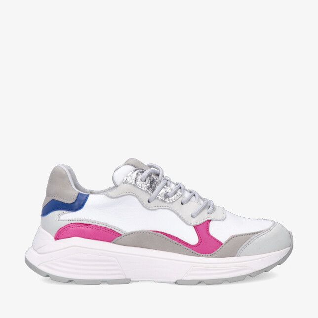 Grijze leren Xsensible Rainbow 33011.3 806 sneaker met witte basis fuchsia en blauwe accenten en dikke zool