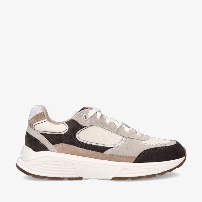 Grijze Xsensible Manhattan 33204.4 869 sneaker van leren combinatie met suède panelen en dikke witte zool