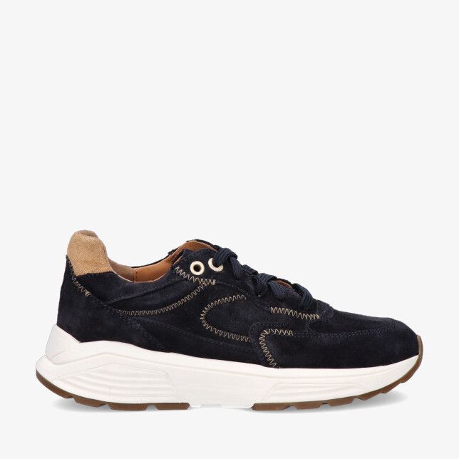 Blauwe suède Xsensible Ponte Vecchio 33002.4 220 sneaker met zigzagstiksels beige hielstuk en dikke witte zool