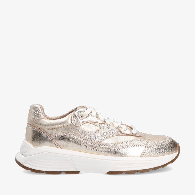 Gouden metallic leren sneaker Xsensible Liberty 33014.4 911 met dikke witte zool en veters sportief laag model met textuur