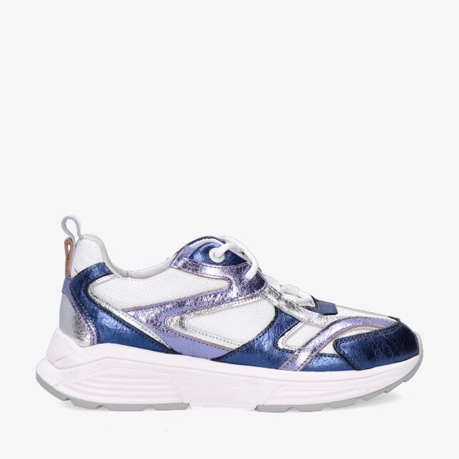 Blauwe Xsensible Brooklyn 33003.5 246 sneaker met stretchcombi glanzende metallic overlays wit mesh en dikke zool