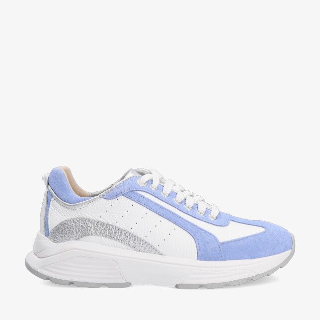 Blauwe Xsensible Bailey 33013.4 206 sneaker met stretchcombi suèdedetails wit leer reliëfaccent en dikke zool