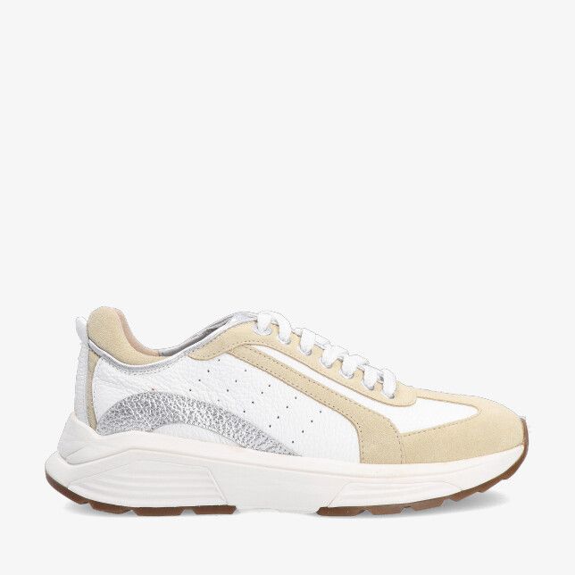 Xsensible Bailey 33013.4 454 sneaker in gele en witte stretchcombinatie met suède overlays zilveren accent en dikke zool