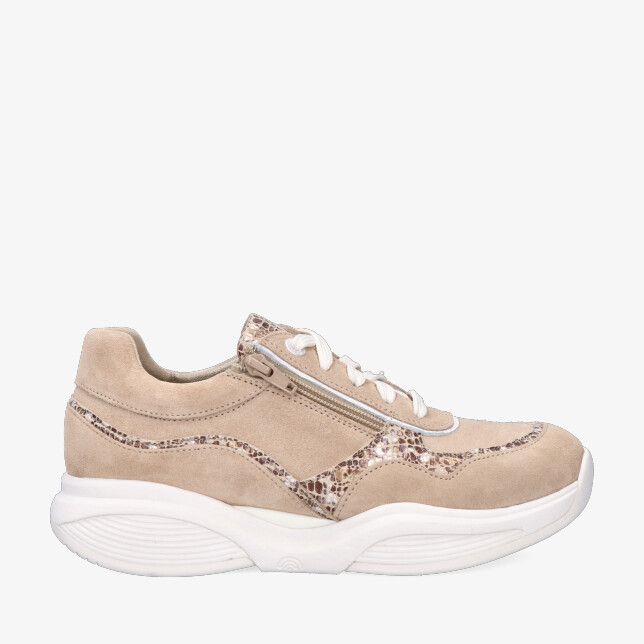Beige Xsensible SWX11 30085.2 446 sneaker van suède met stretchcombinatie met printdetails witte veters rits en dikke zool