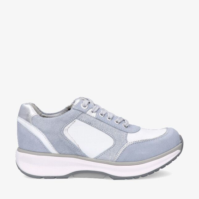 Blauwe leren Xsensible Georgia 30151.3 206 sneaker met suède panelen witte inzetstukken metallic hiel en dikke zool