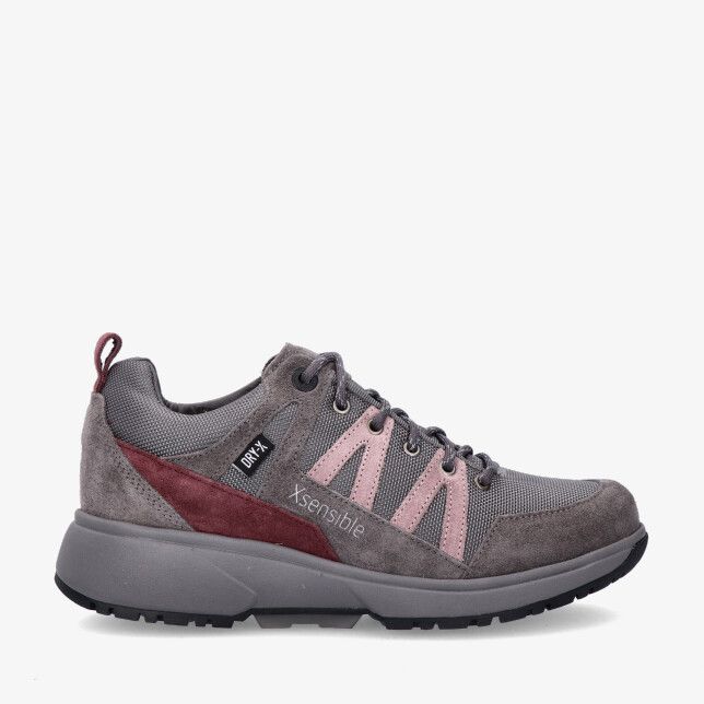 Grijze Xsensible BODO 40208.5 895 sneaker in leercombinatie met suède en mesh roze details en stevige profielzool