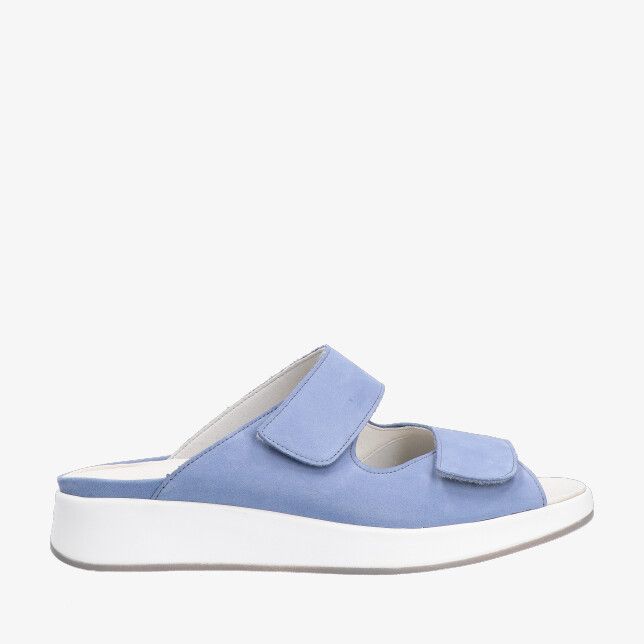 Blauwe Solidus Hannah 75502 80494 slipper in nubuck met twee klittenbandsluitingen open teen en witte licht verhoogde zool