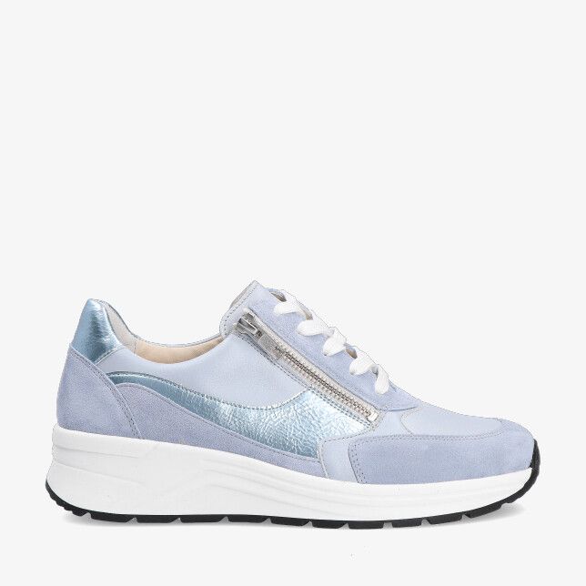 Blauwe Solidus HOLLY 46023 80811 sneaker van leren combi met metallic paneel rits en witte chunky zool