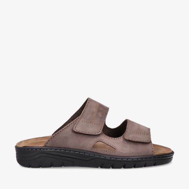 Bruine Solidus Spezial 78063 30423 slipper in nubuckleer met twee klittenbandsluitingen en zwarte profielzool