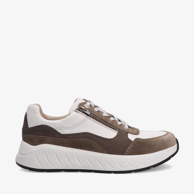 Groene leren combi sneaker Solidus KEN 71122 40705 met rits en veters suède overlays en dikke witte zool