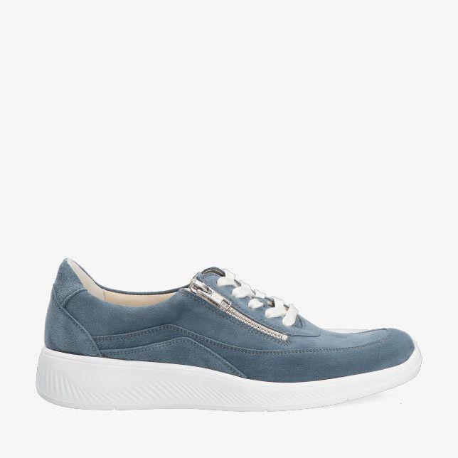 Blauwe suède Solidus HALEA 56289 80374 sneaker met witte veters zijrits en lichtgewicht witte zool
