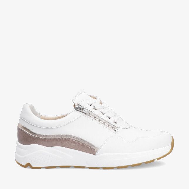 Witte leren Solidus KEA 66007 10369 sneaker met veters en zijrits met metallic taupe bies en dikke zool met gumprofiel