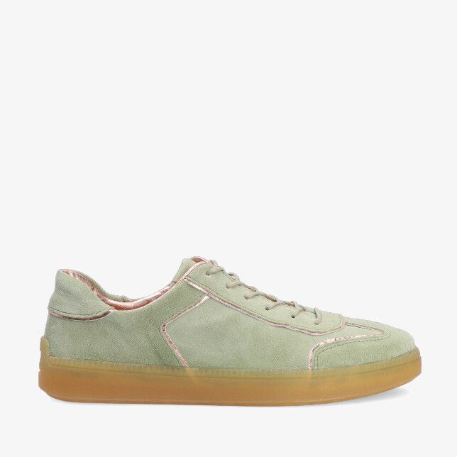 Groene suède Think! Turna 3 model 001307 7000 lage sneaker met vetersluiting stikselaccenten en gumzool