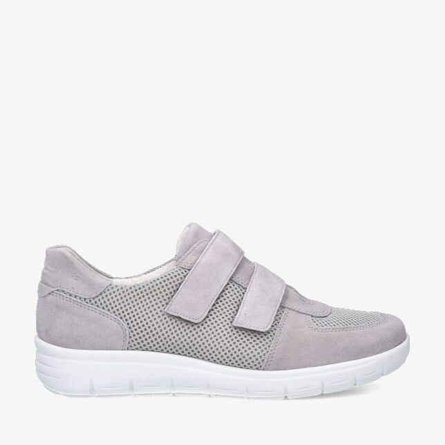 Grijze Semler GRETA G4495 510 015 sneaker van nubuck met dubbele klittenbandsluiting mesh panelen en witte zool