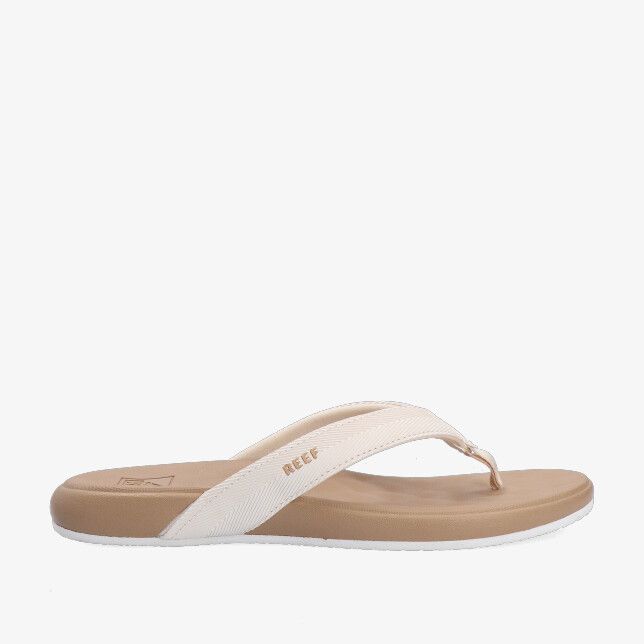 Beige synthetische teenslipper Reef Cushion CJ8133 met zacht voetbed en witte zool