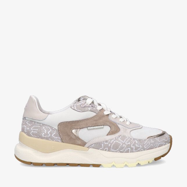 Taupekleurige Floris van Bommel Treni SFW-10164 34-01 sneaker in leren combi met suède panelen geweven patroon en dikke zool
