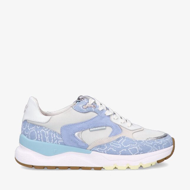 Blauwe leren sneaker Floris van Bommel TRENI SFW-10164 42-01 met suède panelen witte veters en dikke contrasterende zool