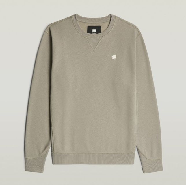 Groene G-Star Raw sweater model D16917-C235 G106 met ronde hals ribboorden V-stiksel bij hals en klein borstlogo