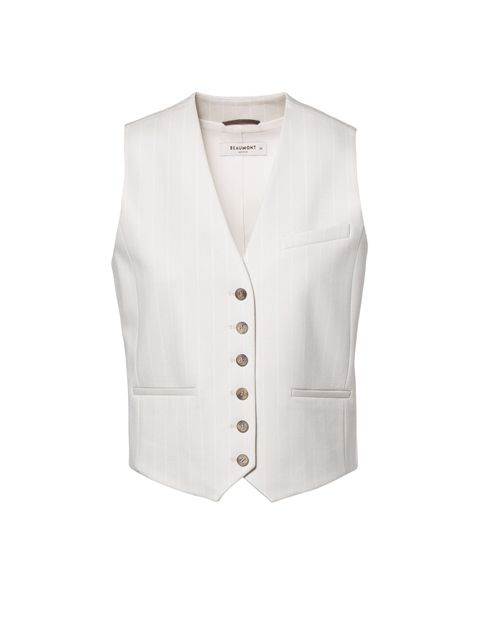Beaumont IGOR gilet model BC55116261 1170 in ecru met V-hals knoopsluiting subtiele strepen en drie paspelzakken