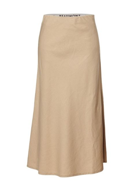Beige midirok van Beaumont model LUNA BC12060261 2780 met hoge taille en licht uitlopende A-lijn in gladde effen stof